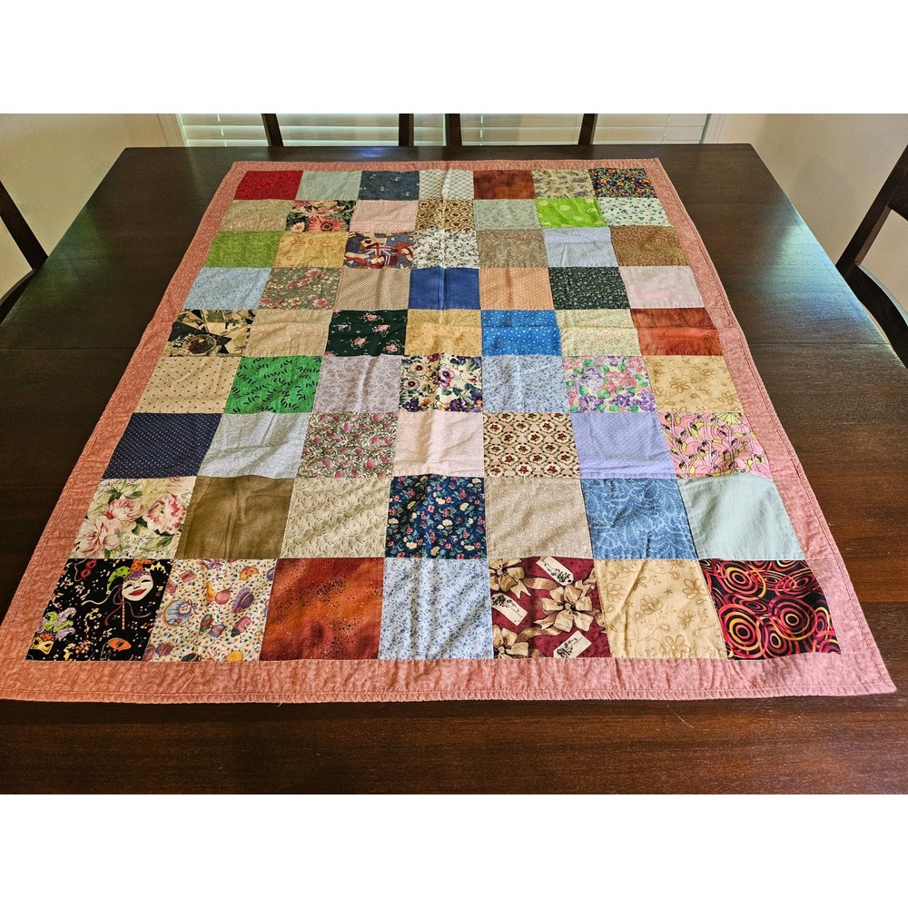 Handmade Patchwork Quilt Lap Blanket Multi-Color Floral Flamingo Scrap Design